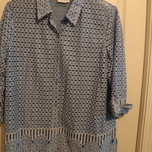 Alfred Dunner Womens XL Sheer Blue & White Blouse